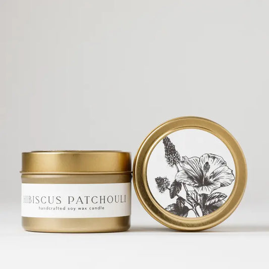 Hibiscus + Patchouli: Tin Soy Candle