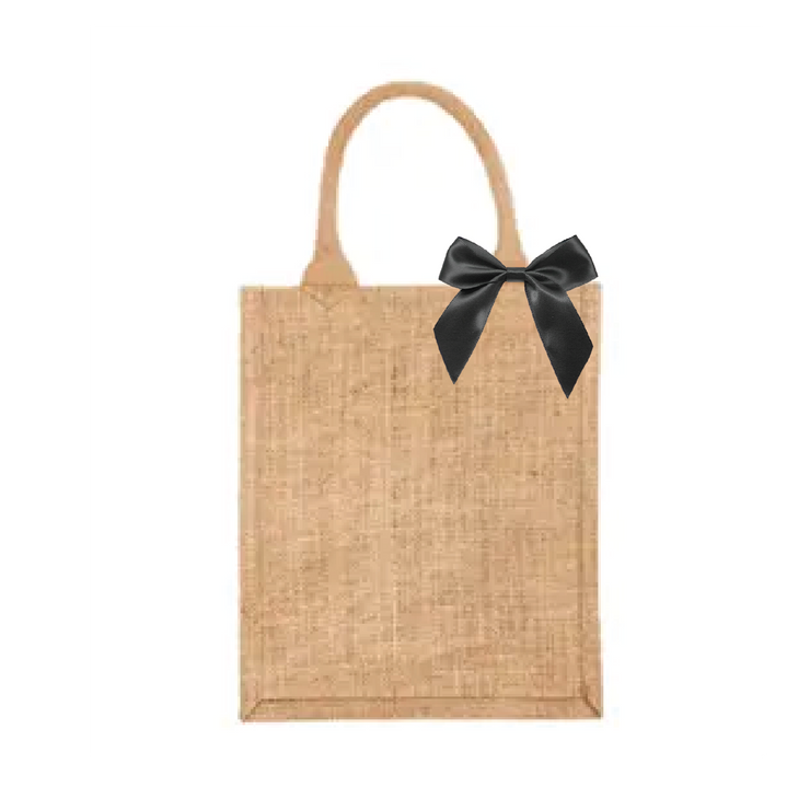 Jute Gift Bag with Black Ribbon & Card