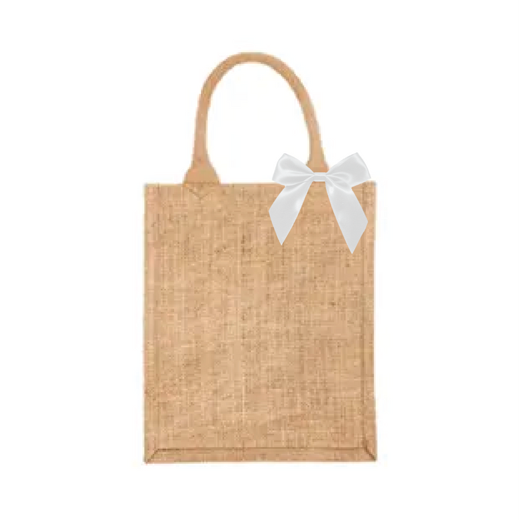 Jute Gift Bag with White Bow & Card